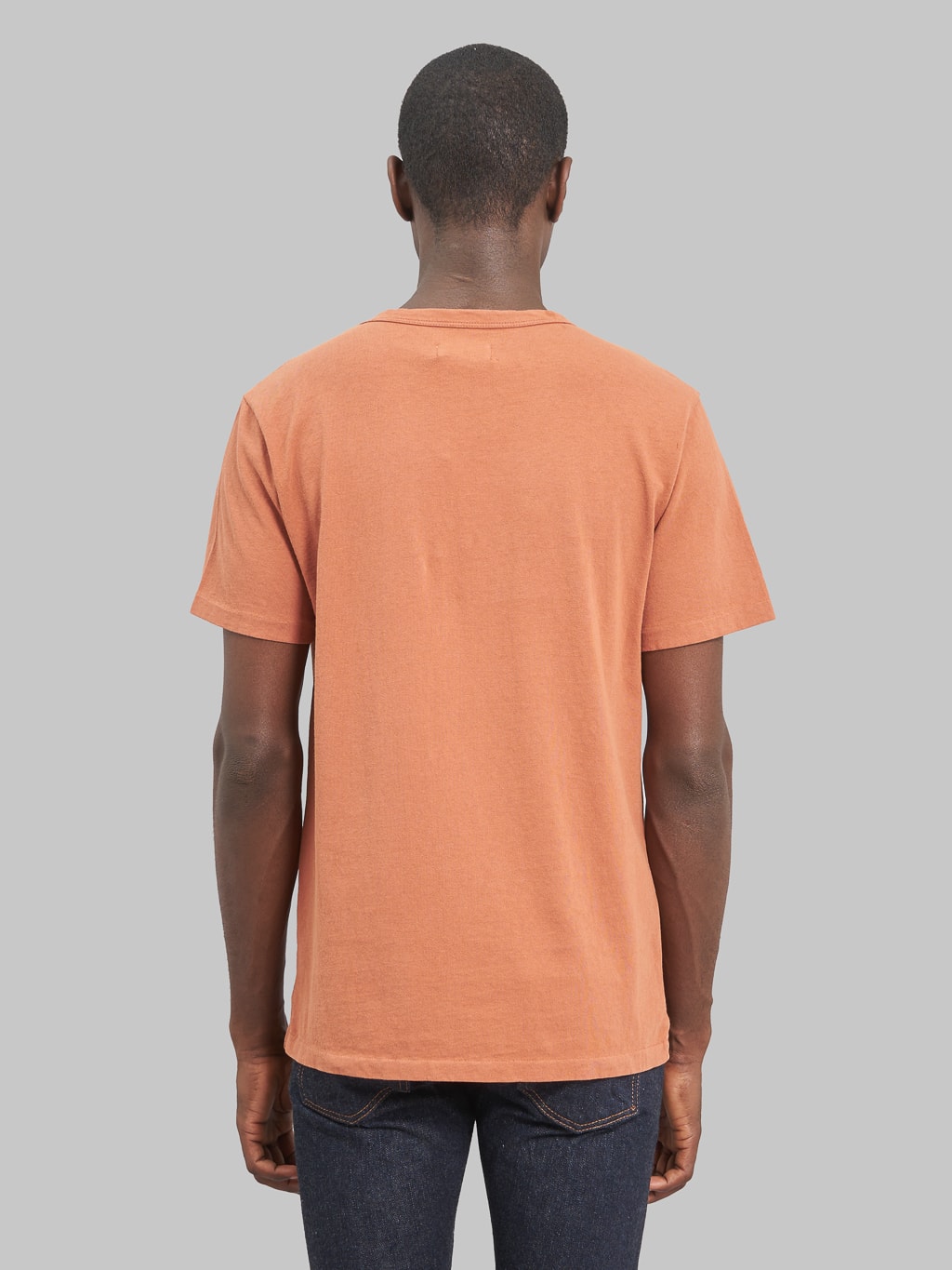 Freenote cloth nine ounce pocket tshirt rust model back fit