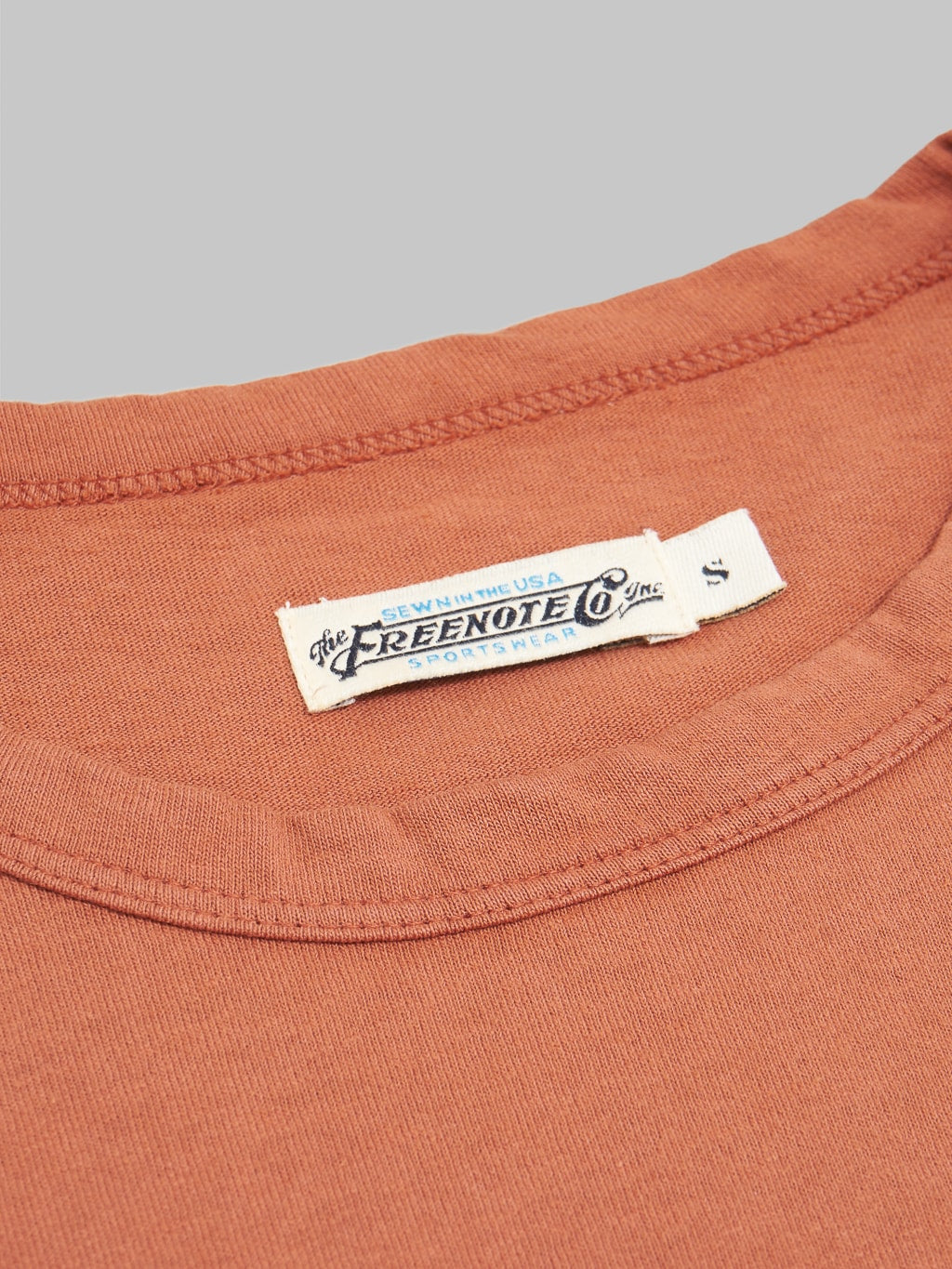 Freenote cloth nine ounce pocket tshirt rust brand label