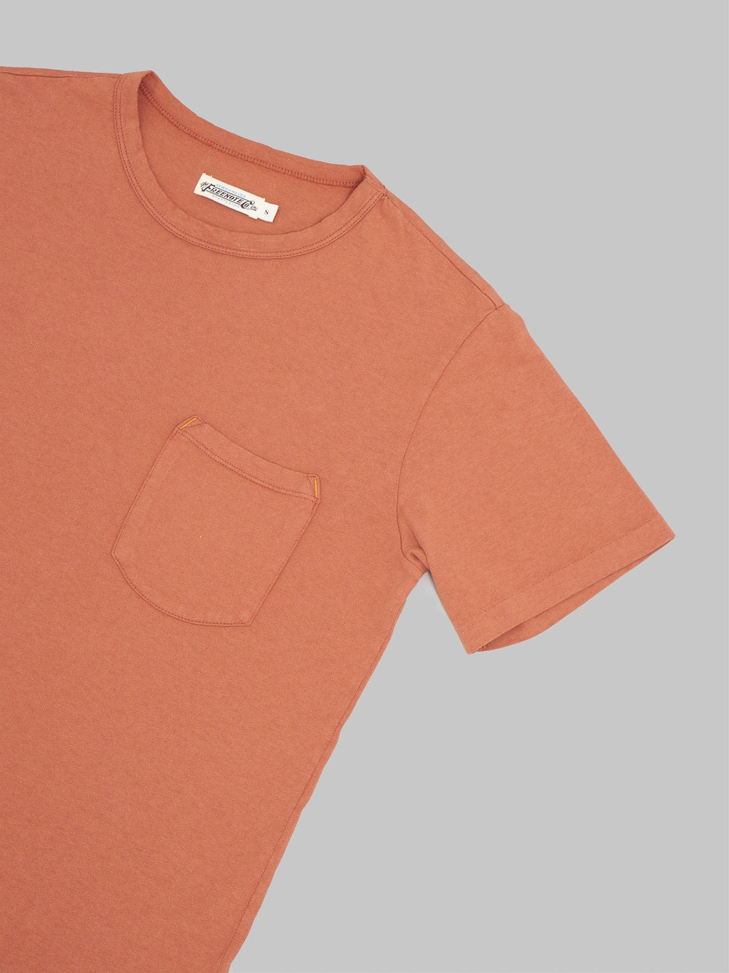 Freenote cloth nine ounce pocket tshirt rust sleeve detail