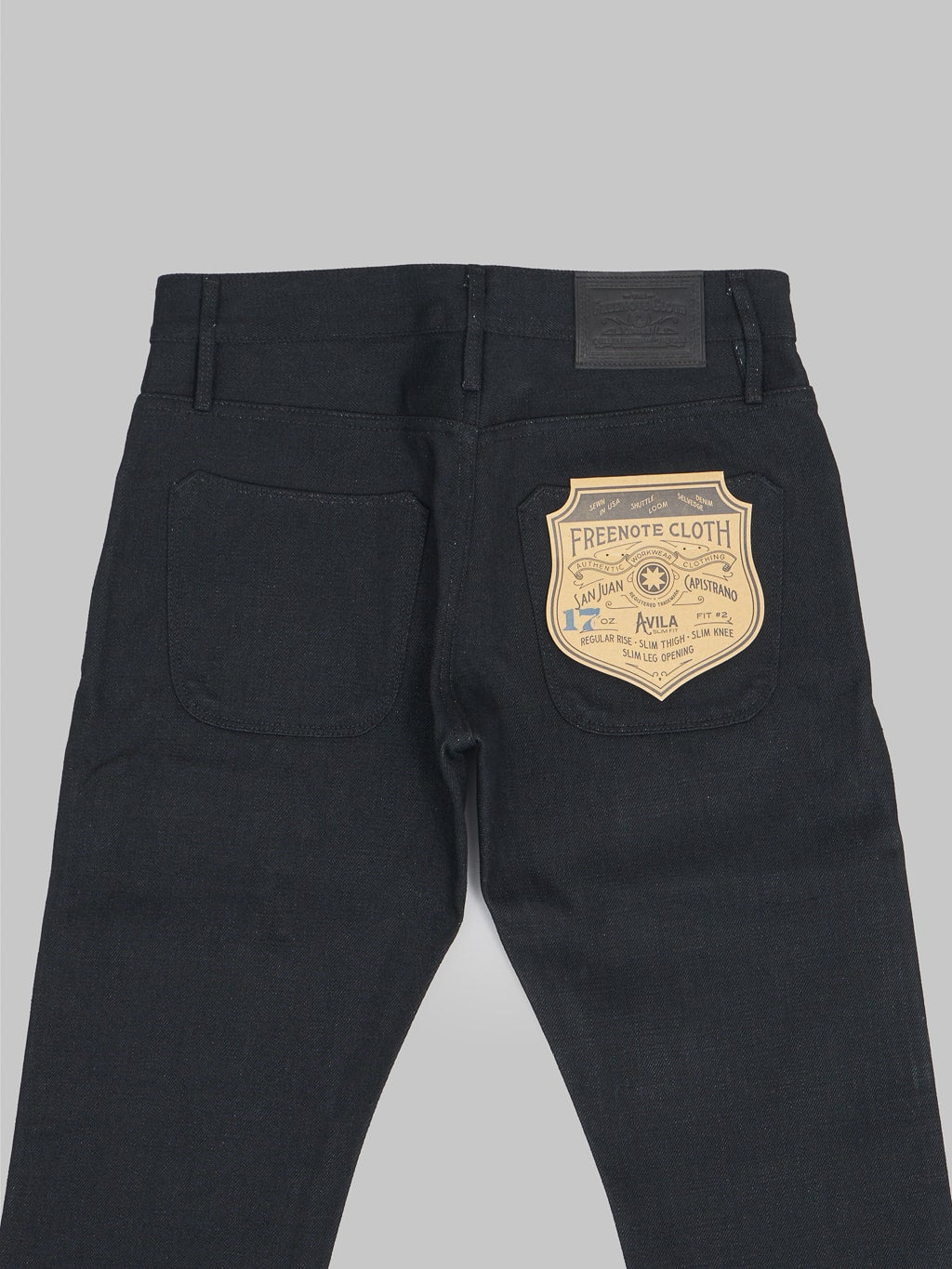Freenote Cloth Avila 17oz Black Denim Slim Taper Jeans back details