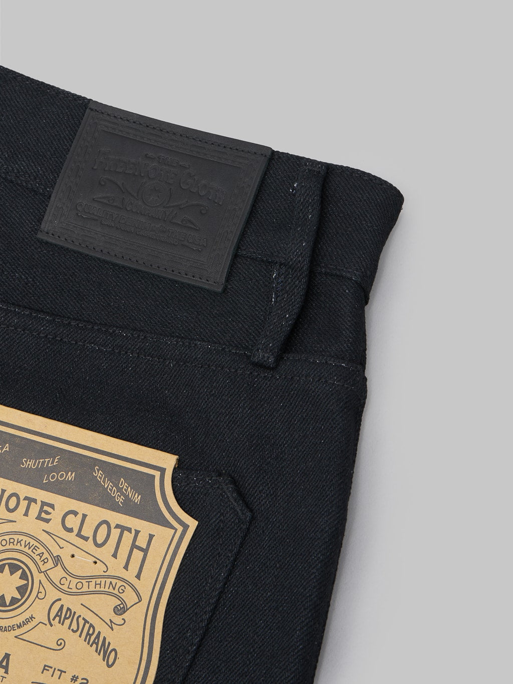 Freenote Cloth Avila 17oz Black Denim Slim Taper Jeans leather patch