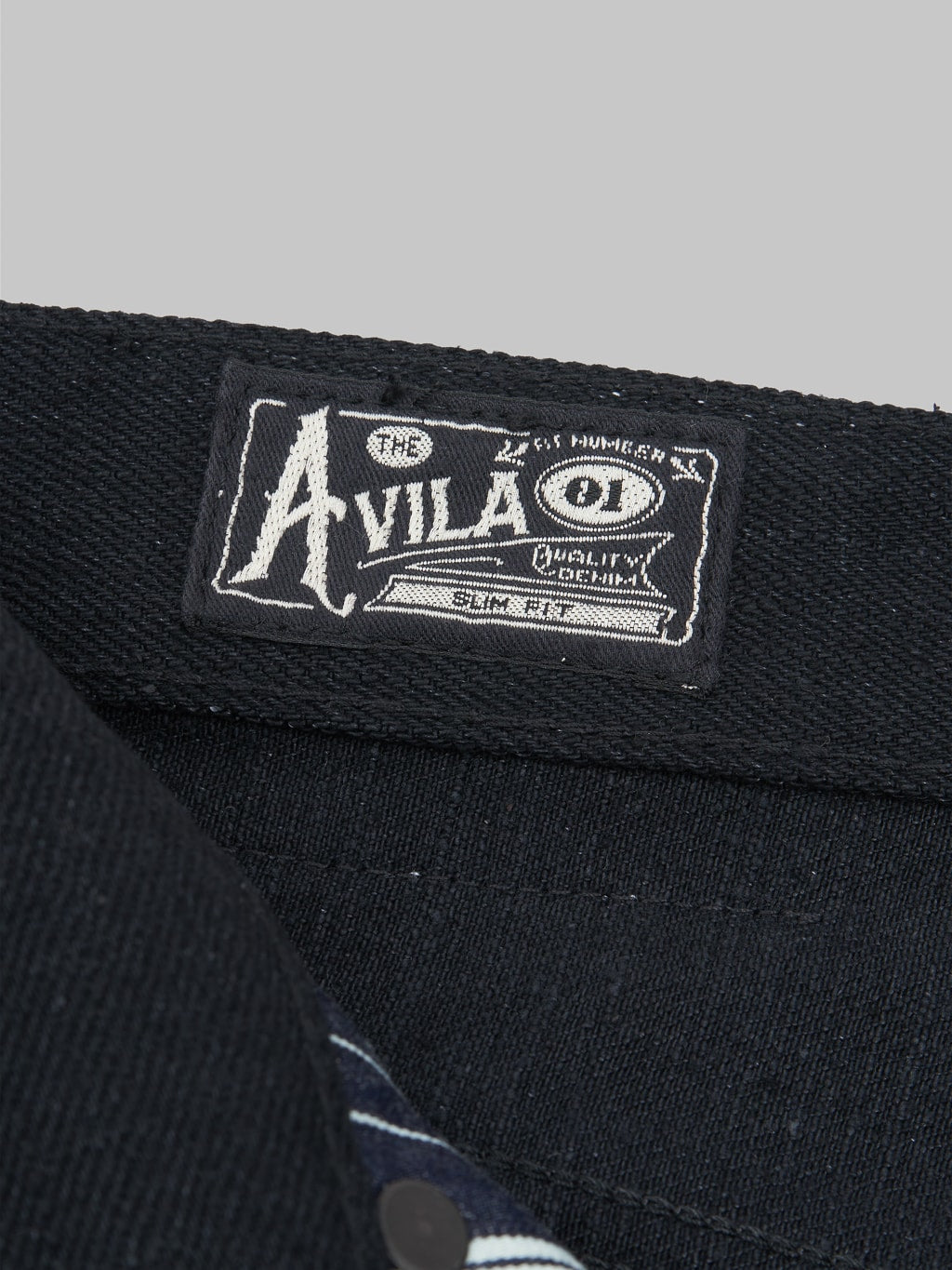 Freenote Cloth Avila 17oz Black Denim Slim Taper Jeans tag
