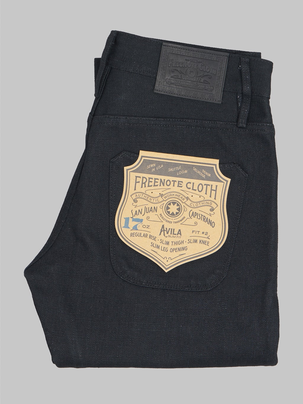 Freenote Cloth Avila 17oz Black Denim Slim Taper Jeans fabric