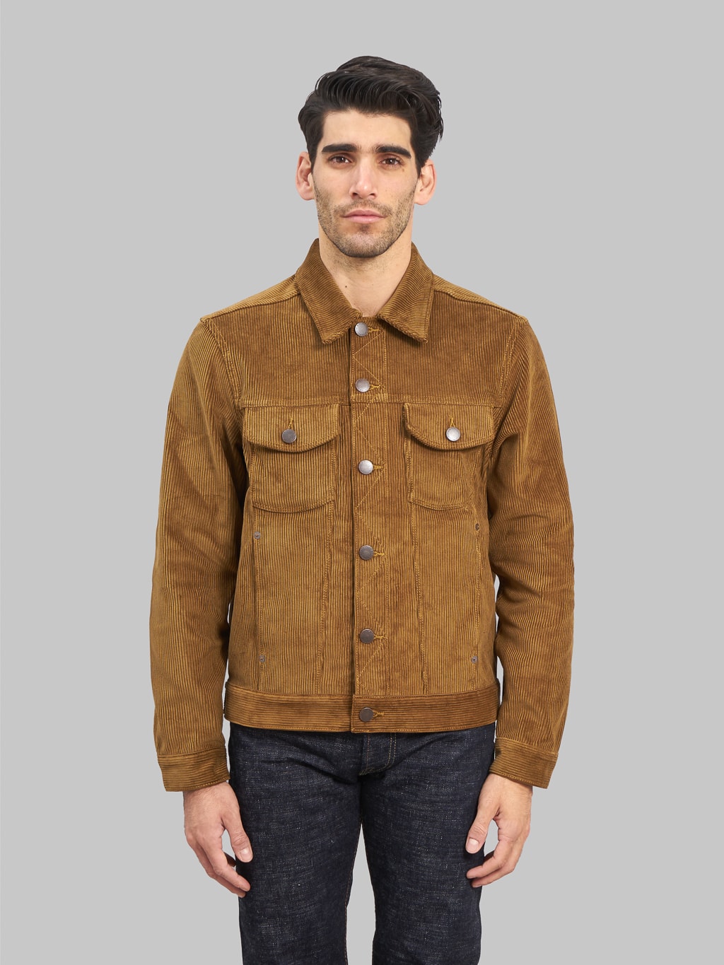 Freenote Cloth Classic Jacket Gold Corduroy model front fit