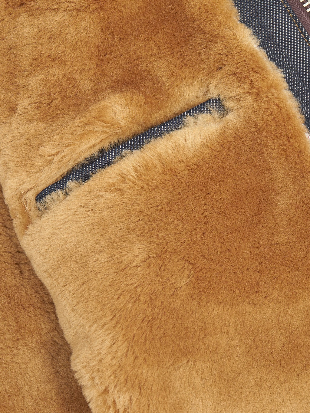 Freenote cloth denim shearling jacket inner welt warm pocket