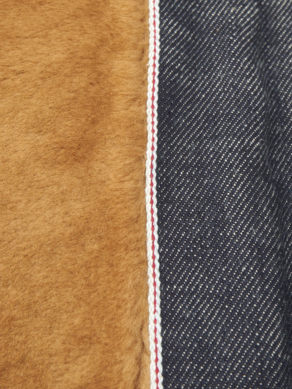 Freenote cloth denim shearling jacket selvedge line detail