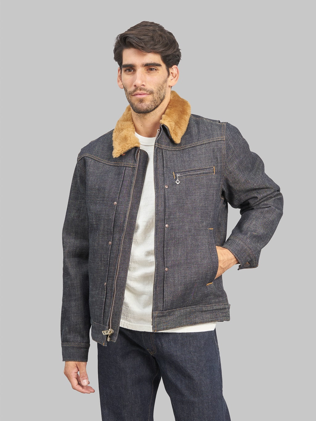 Freenote Cloth Denim Shearling Jacket warmth robust fit