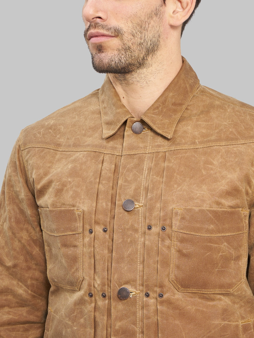 Freenote Cloth Riders Jacket Waxed Canvas Rust chest details