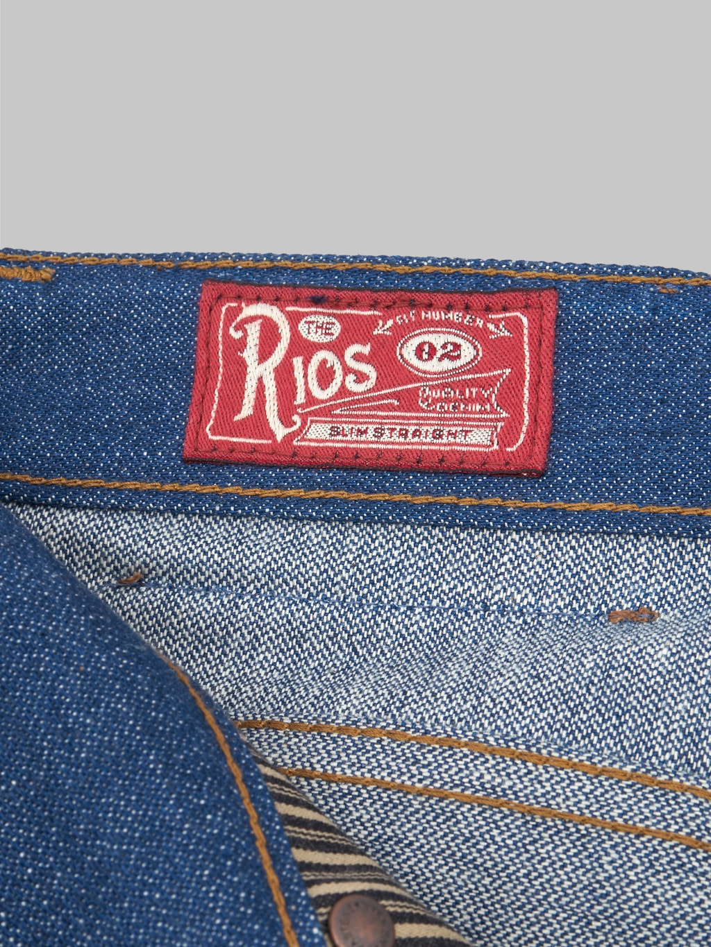 Freenote Cloth Rios Vintage Blue Denim Slim Straight selvedge Jeans interior label