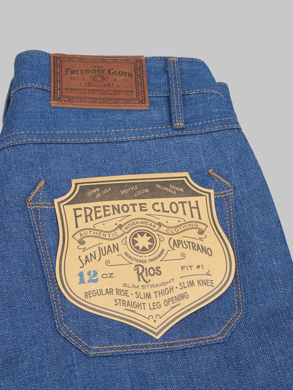 Freenote Cloth Rios Vintage Blue Denim Slim Straight selvedge Jeans flasher