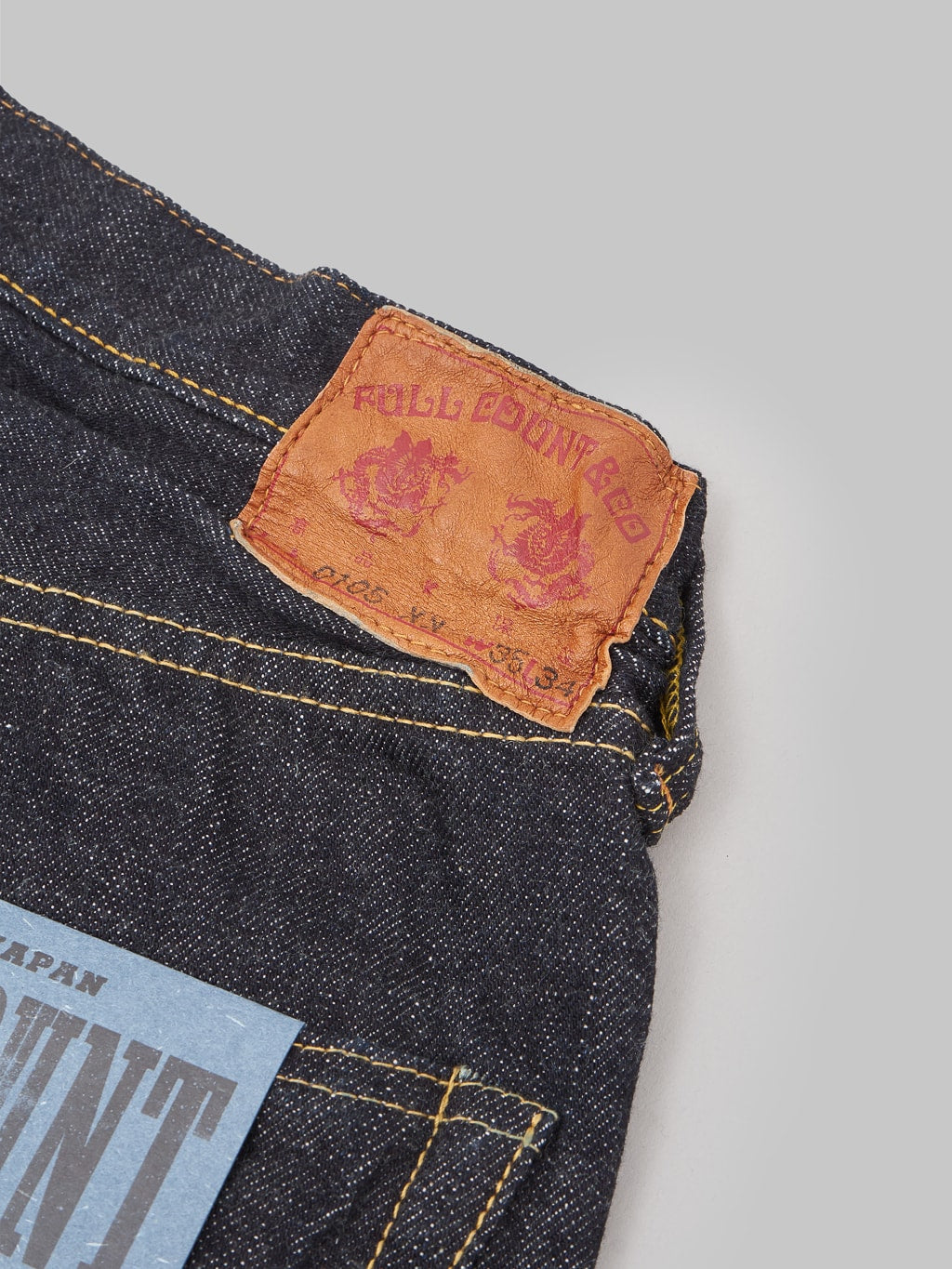 Fullcount 0105XW Wide Straight selvedge Jeans leather patch