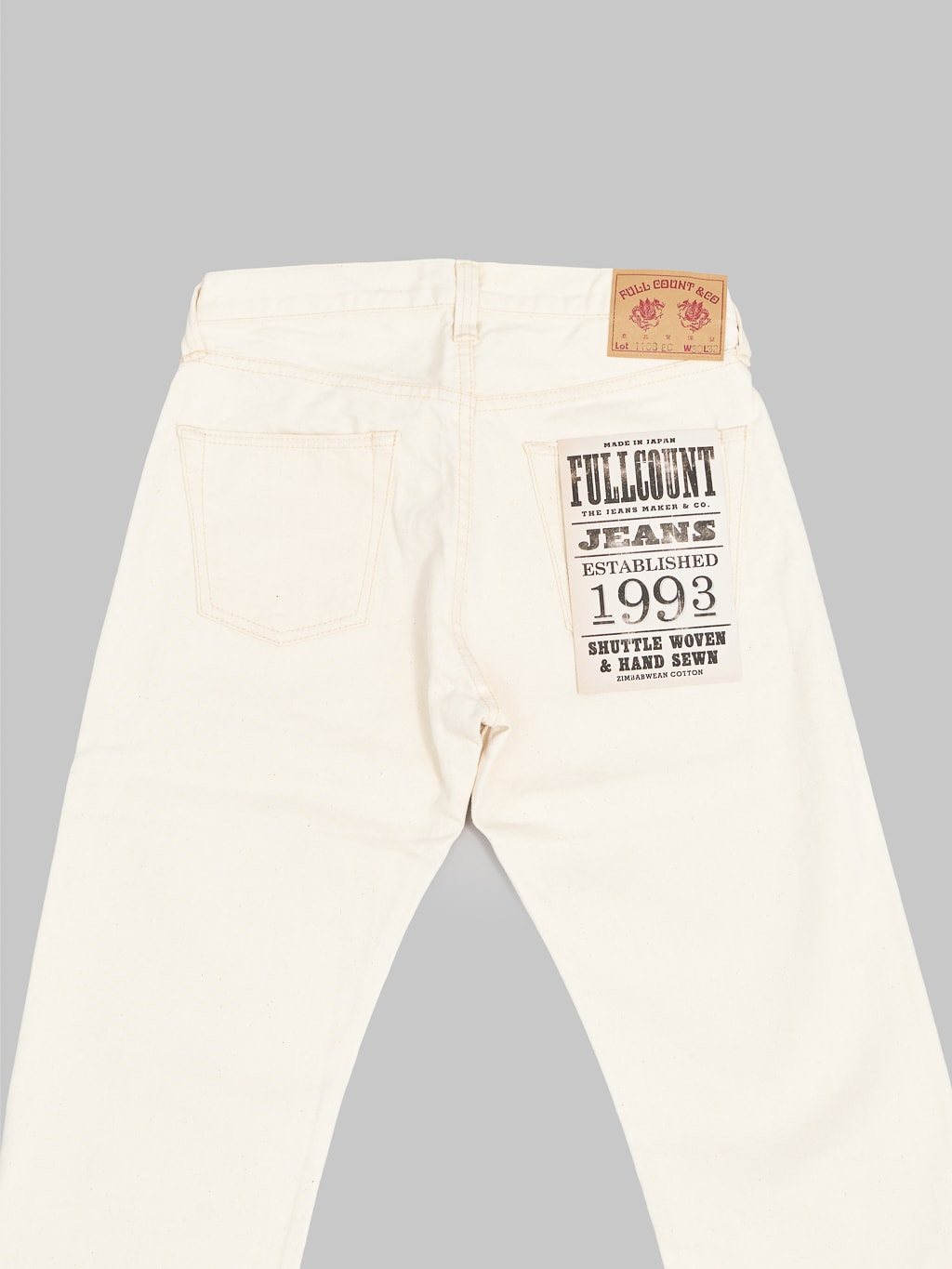 Fullcount 1108EC 13oz Ecru Selvedge Slim Straight Jeans back details