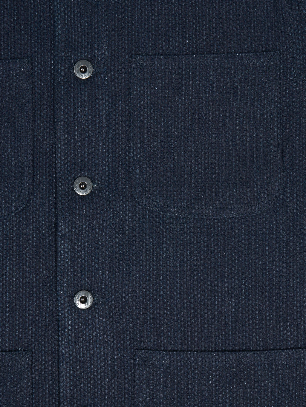 Japan Blue Indigo Sashiko Coverall buttons closeup
