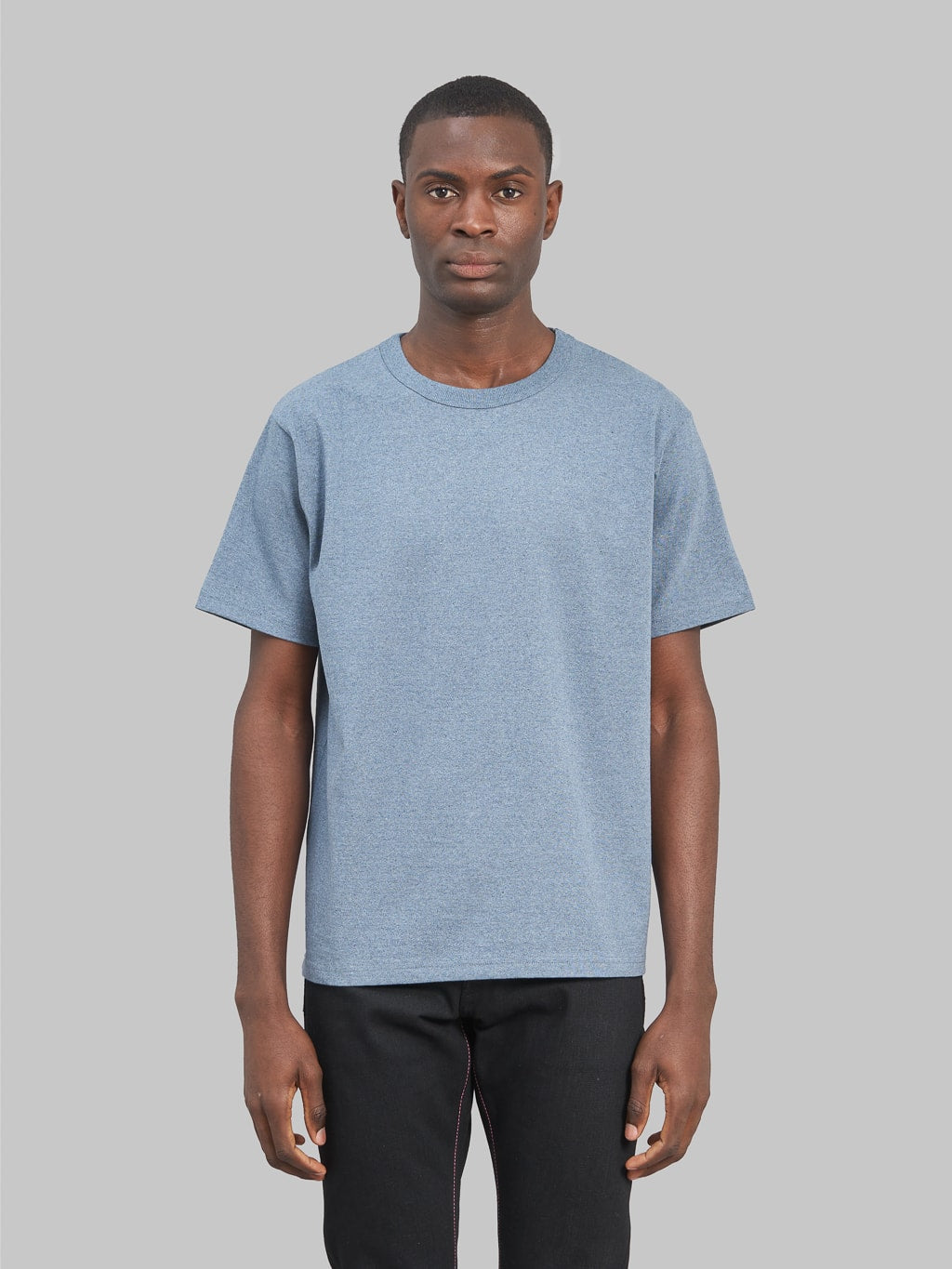 Japan Blue Recycled Denim Tshirt mid Indigo front look