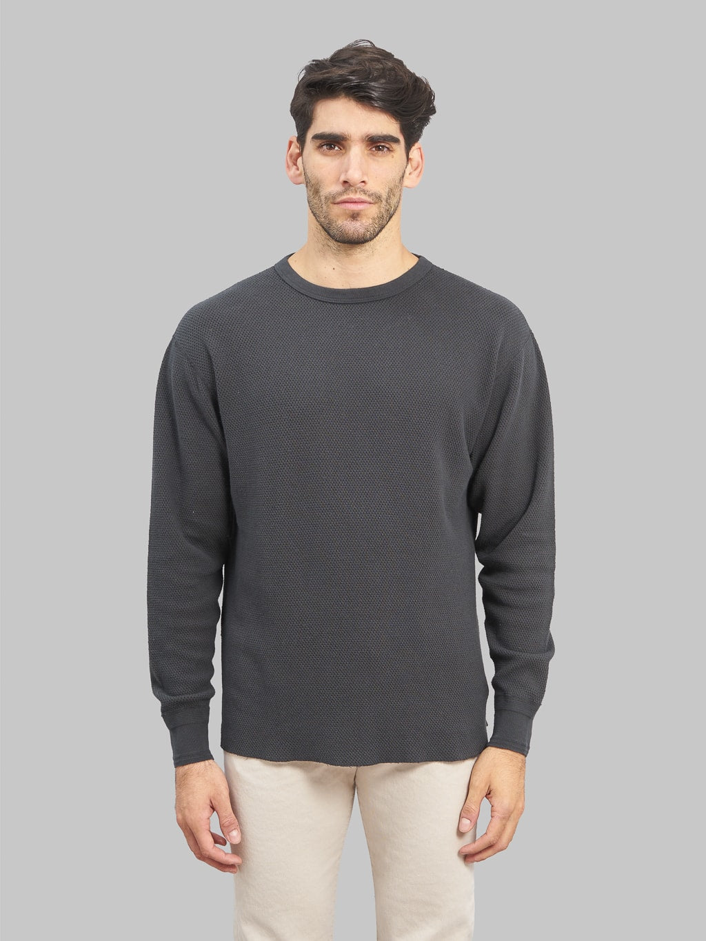 Loop & Weft Double Face Hex Honeycomb Crewneck Thermal Antique Black