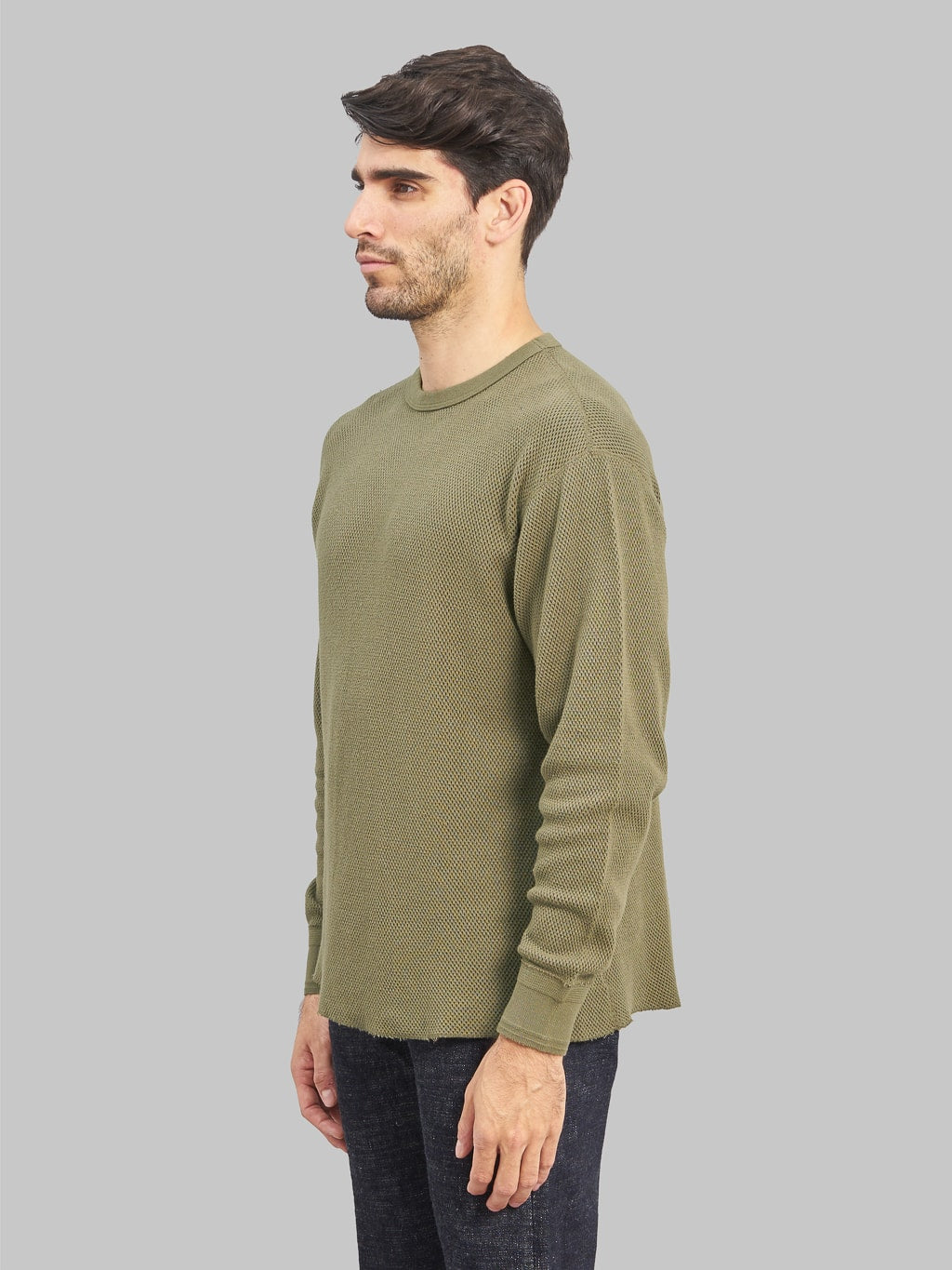 Loop & Weft Double Face Hex Honeycomb Crewneck Thermal Army Olive