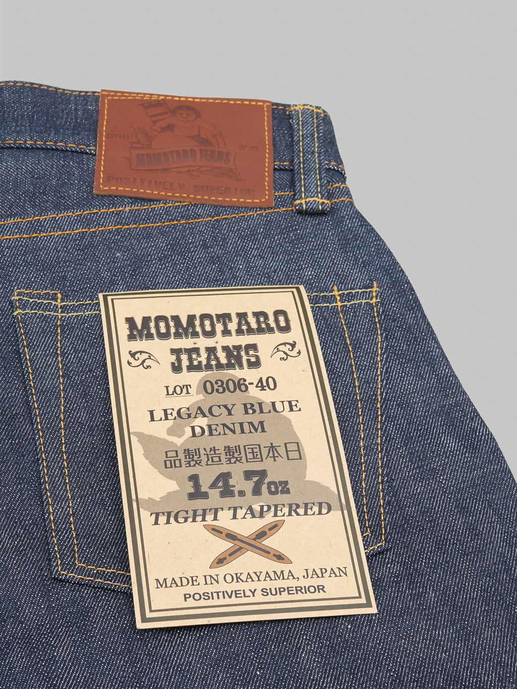 Momotaro 0306 40 Legacy Blue Tight Tapered Jeans pocket flasher