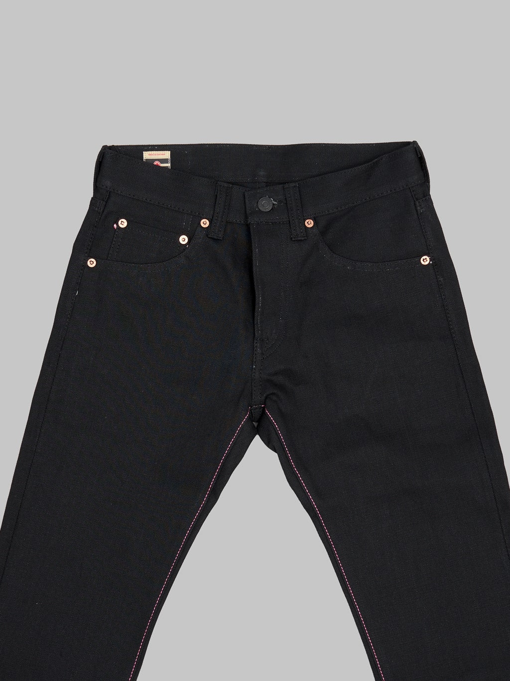 Momotaro 0306B Black x Black Tight Tapered Jeans waist