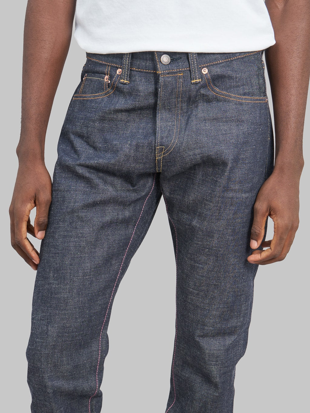 Momotaro legacy blue high tapered jeans front rise