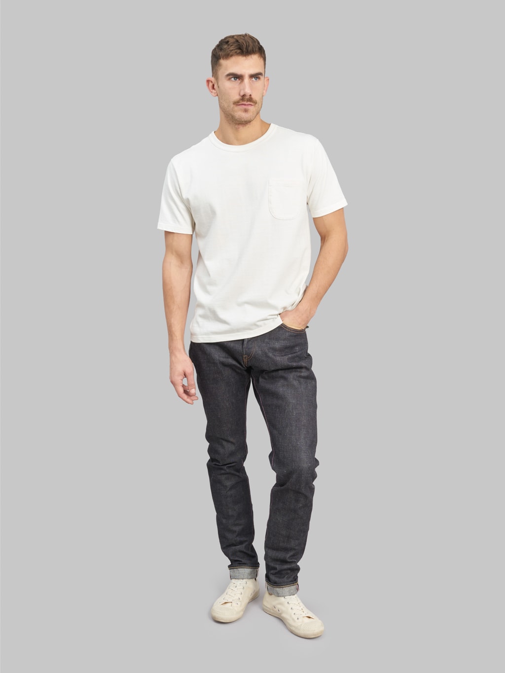 Momotaro 0405 SP Going To Battle High Tapered selvedge Jeans styled