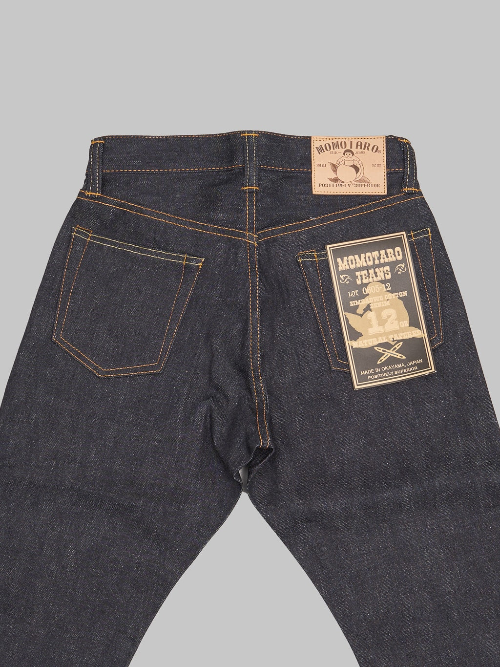 Momotaro 0605 12oz Natural Tapered Jeans back pockets