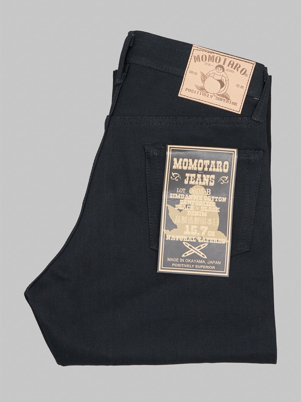 Momotaro 0605 B Black x Black Natural Tapered Jeans 100 Zimbabwe cotton
