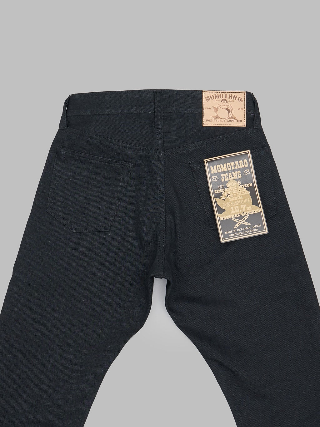 Momotaro 0605 B Black x Black Natural Tapered Jeans  back pockets