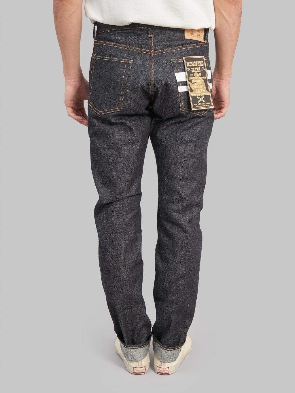 Momotaro 0605 SP Going To Battle Natural Tapered Jeans back fit