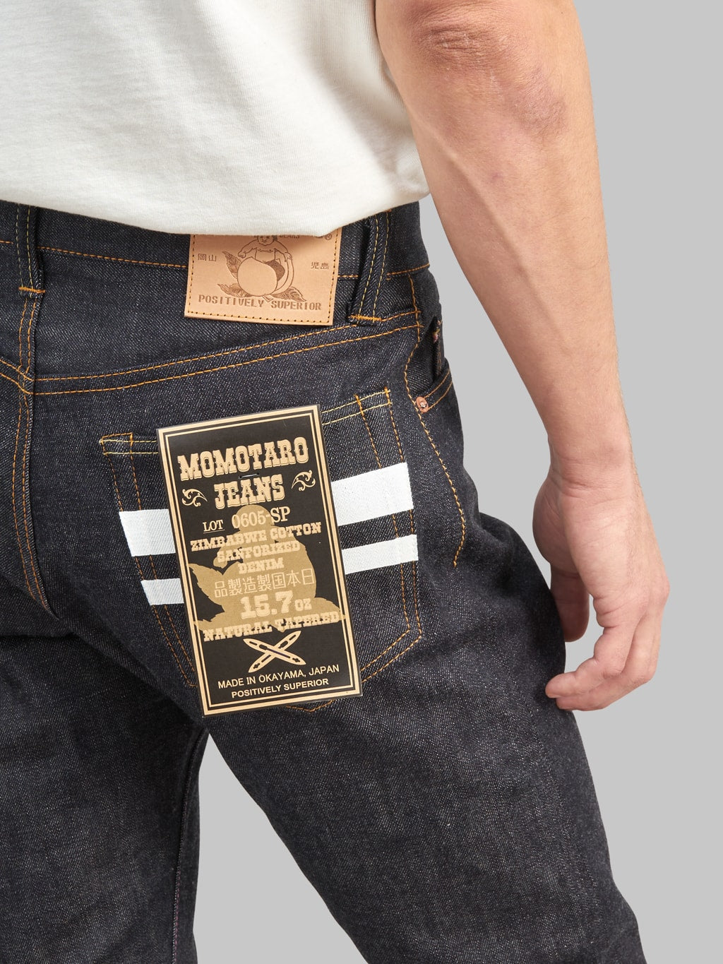 Momotaro 0605 SP Going To Battle Natural Tapered Jeans back pocket