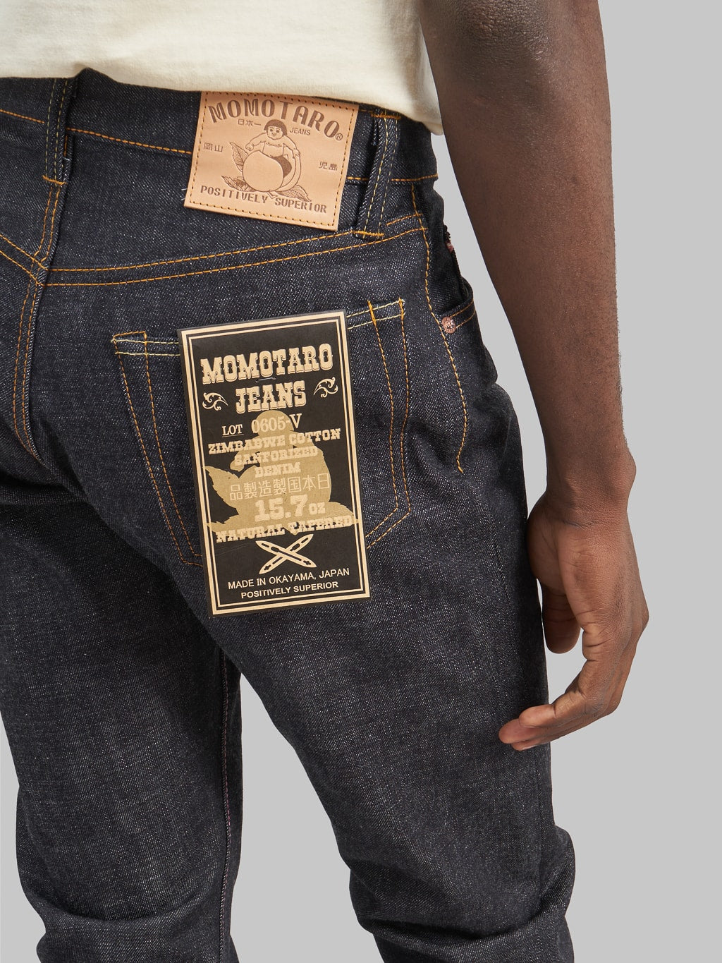 Momotaro 0605V Natural Tapered Jeans back pocket