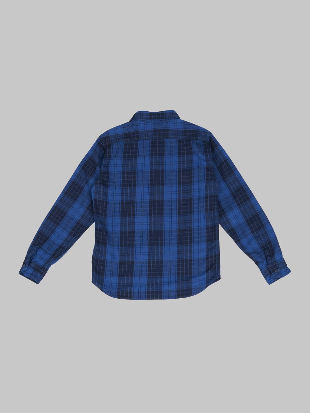 Momotaro original indigo twill check flannel shirt back view