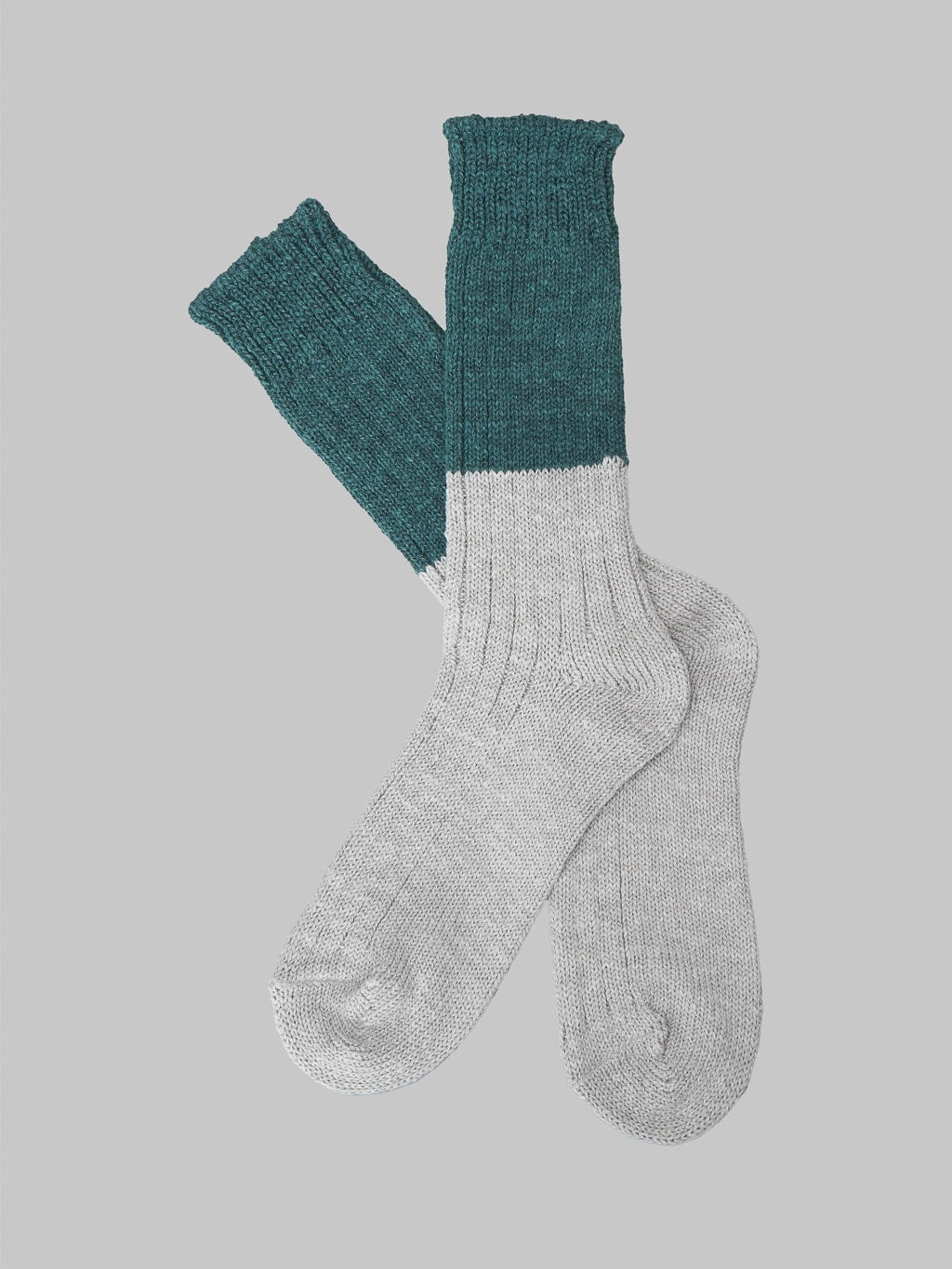Nishiguchi Kutsushita Wool Cotton Slab Socks Green Pair