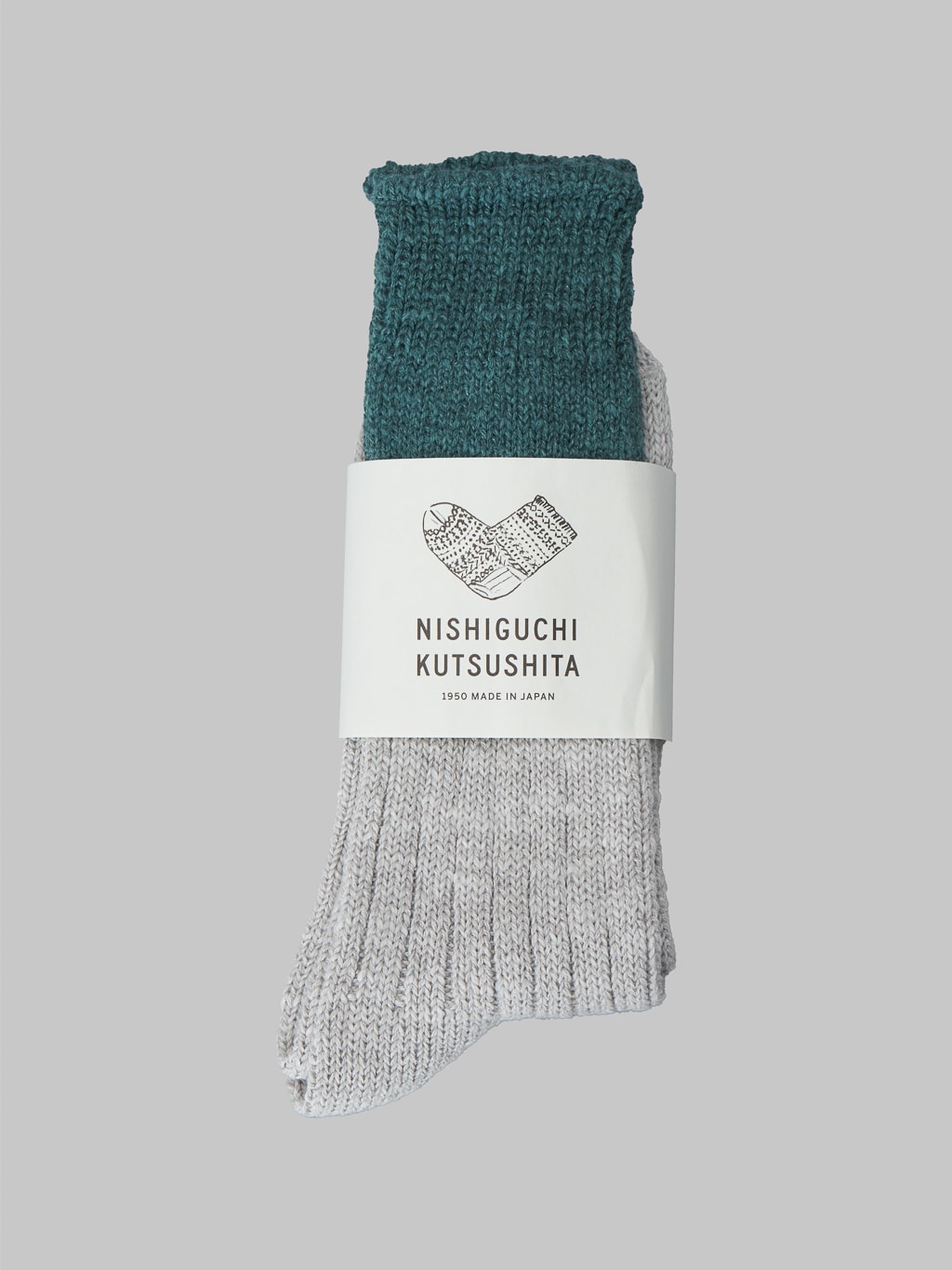 Nishiguchi Kutsushita Wool Cotton Slab Socks Green Japan Made