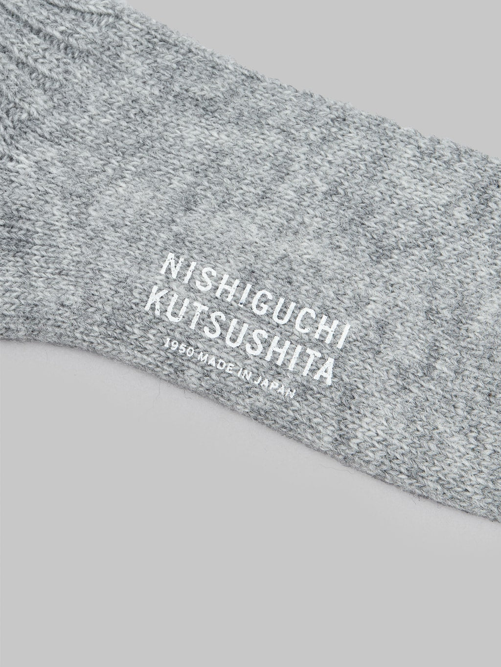 Nishiguchi Kutsushita Wool Ribbed Socks Light Grey Brand Logo