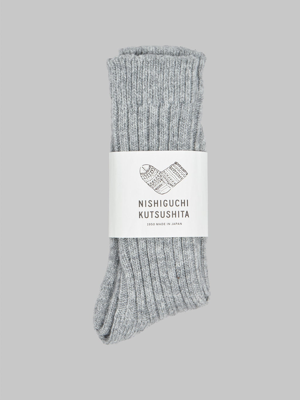 Nishiguchi Kutsushita Wool Ribbed Socks Light Grey Japan Made