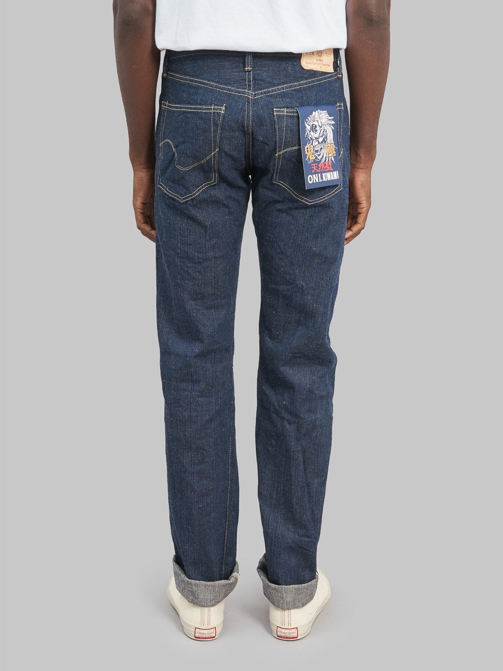 Oni denim kiwami indigo regular selvedge jeans back rise