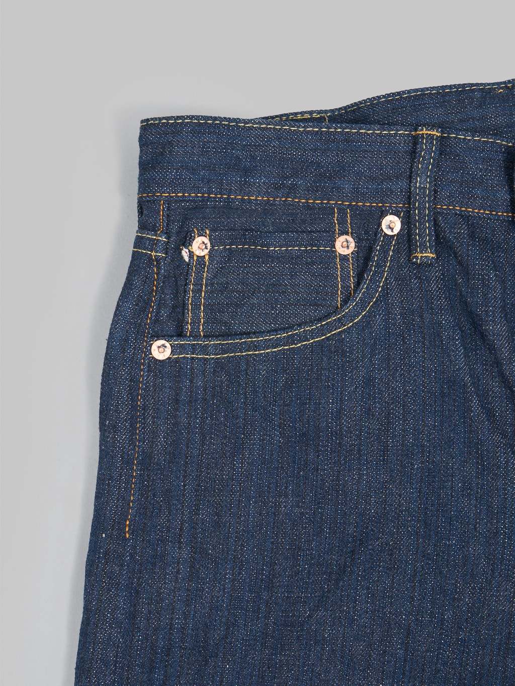 Oni denim kiwami indigo regular selvedge jeans peek a boo