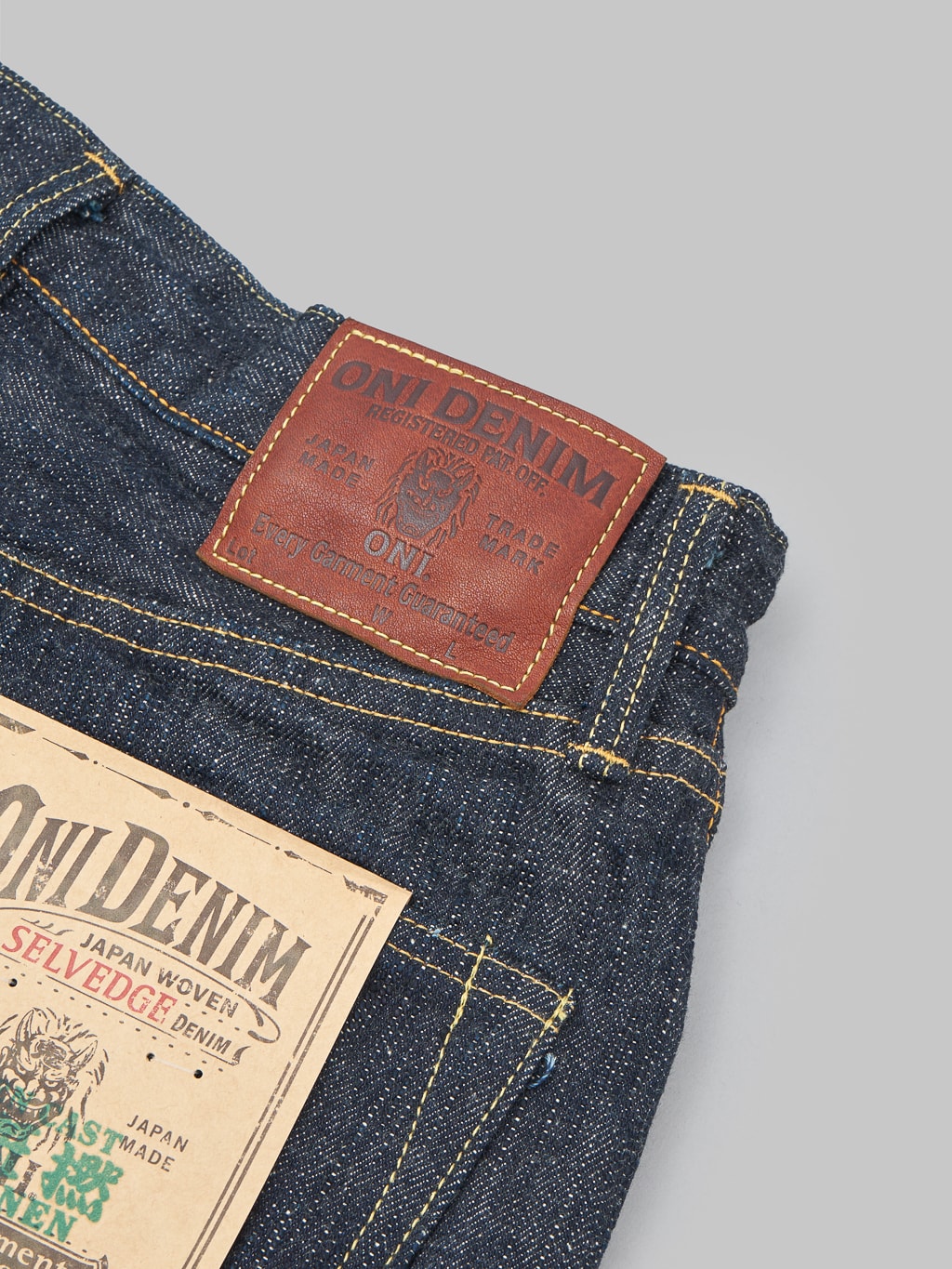 Oni denim kihannen relaxed tapered jeans brand leather patch