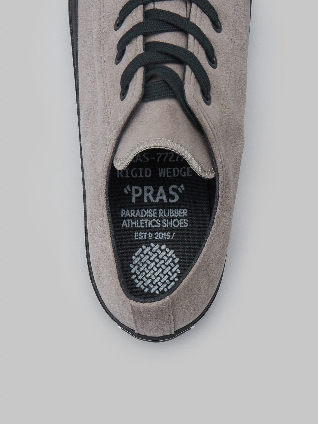Pras shellcap low vegan sneakers suede grey black logo interior