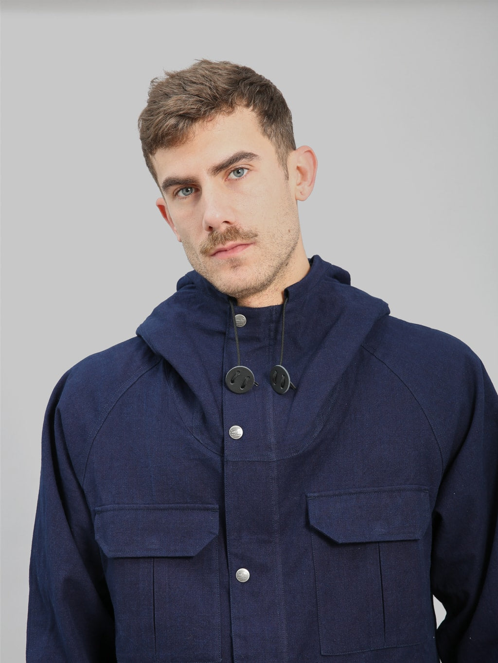 Samurai Jeans Indigo Hand Dyed Ripstop Mountain Parka chest