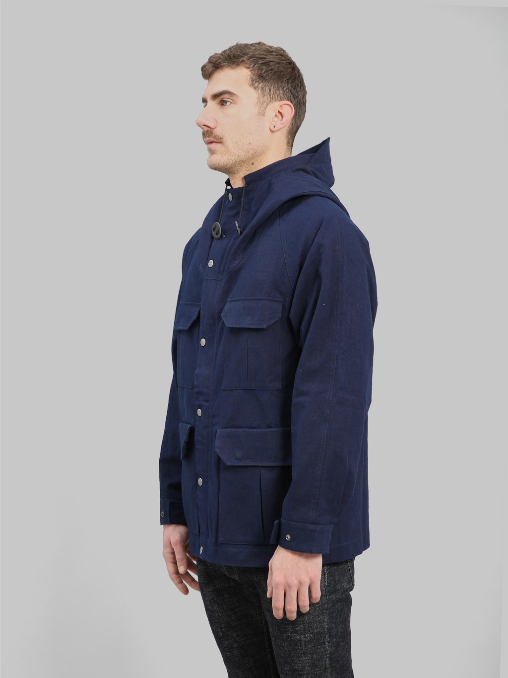 Samurai Jeans Indigo Hand Dyed Ripstop Mountain Parka side fit