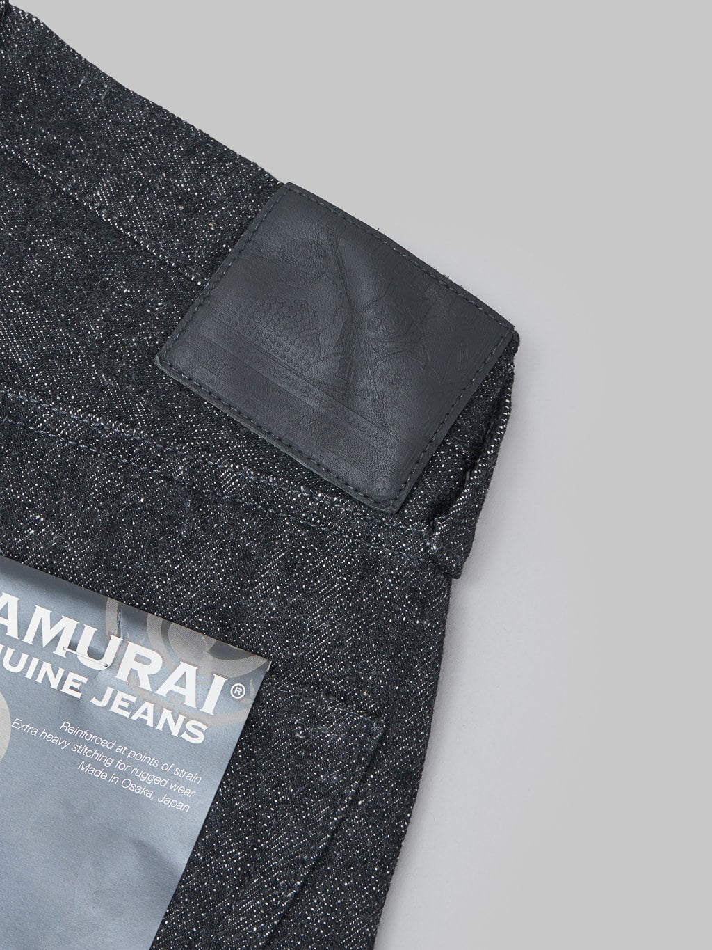 Samurai Jeans S211BK Koku Benkei 17oz Slubby Black Relaxed Tapered Jeans patch