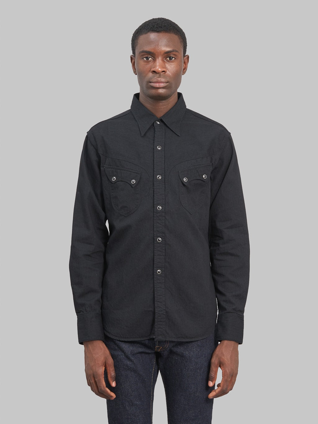 Stevenson Overall Cody Shirt black denim model front fit