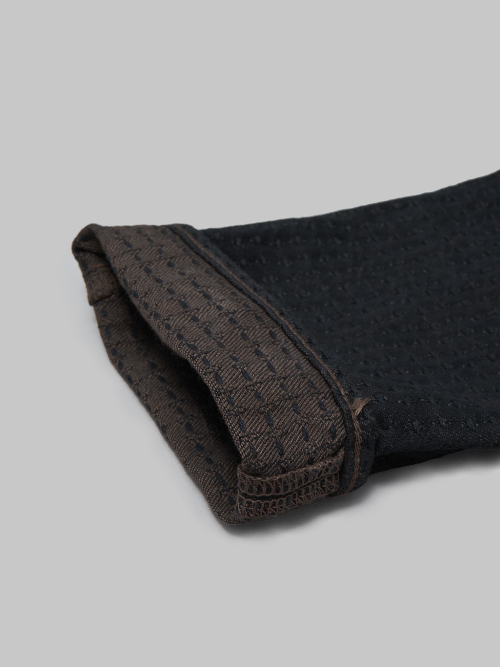 Studio DArtisan amami dorozome sashiko denim brown Relaxed Tapered jeans closeup