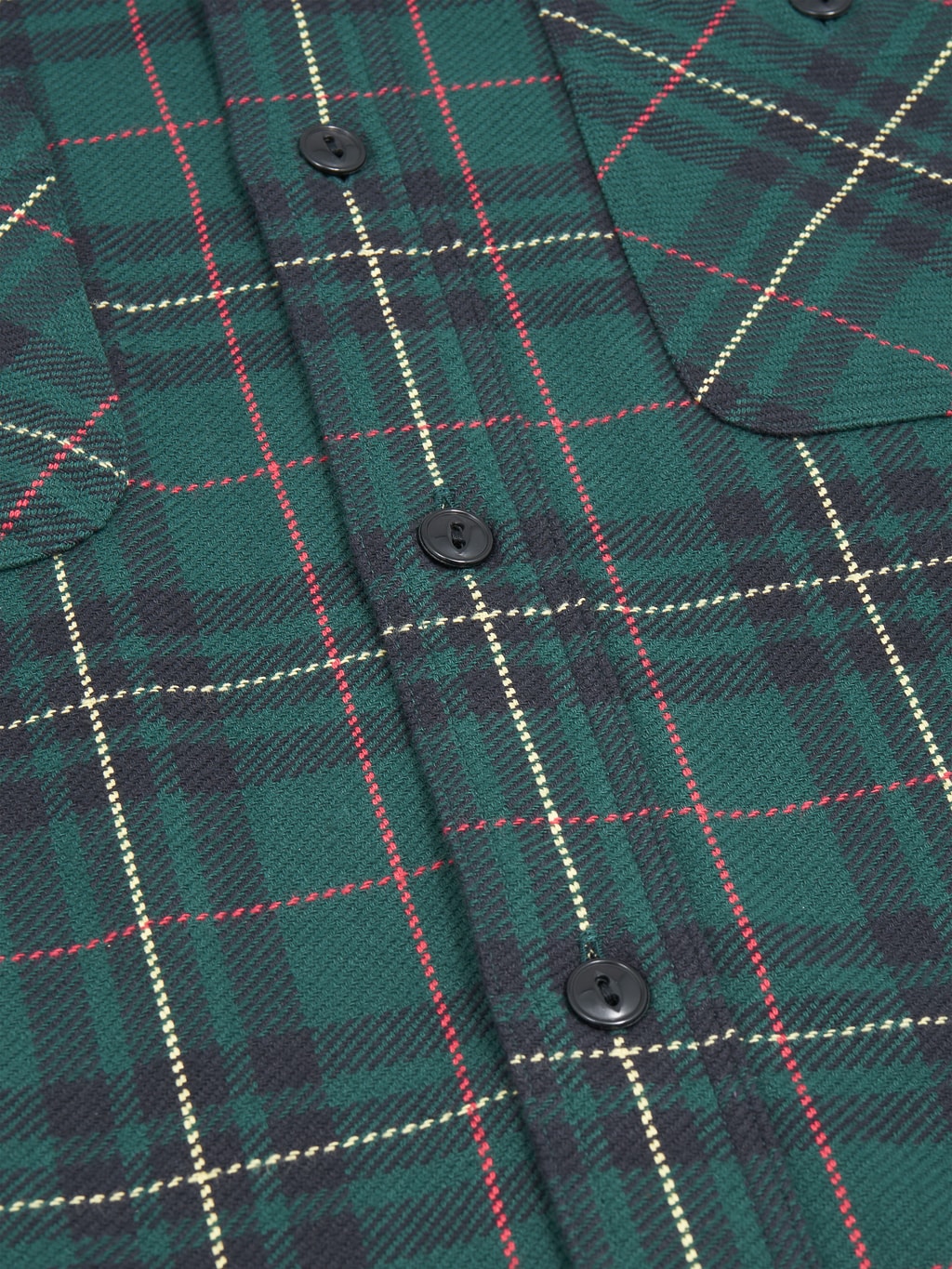 Sugar Cane Twill Check Flannel Shirt green buttons