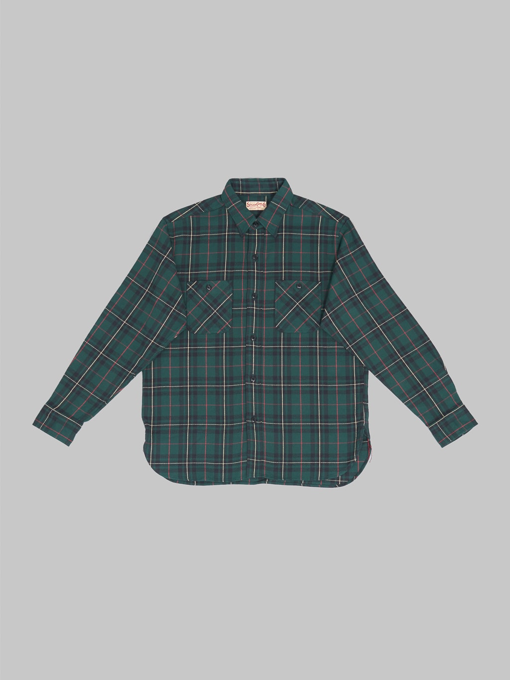 Sugar Cane Twill Check Flannel Shirt green front