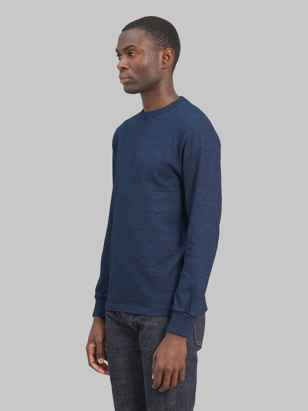 Tanuki HSS Heavy Shinkai Indigo Longsleeve TShirt model side fit