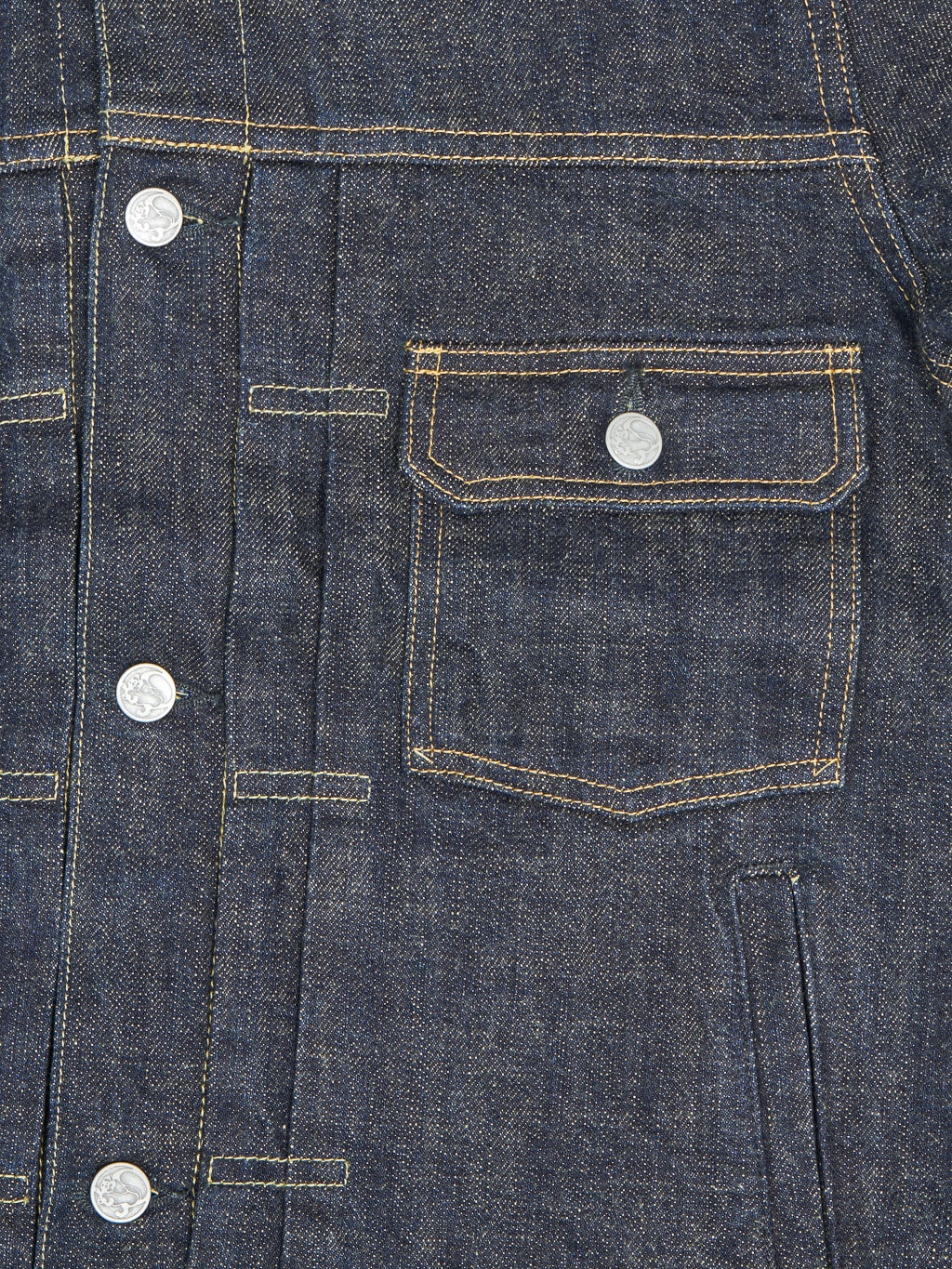 Tanuki soga selvedge denim type II jacket pocket detail front view
