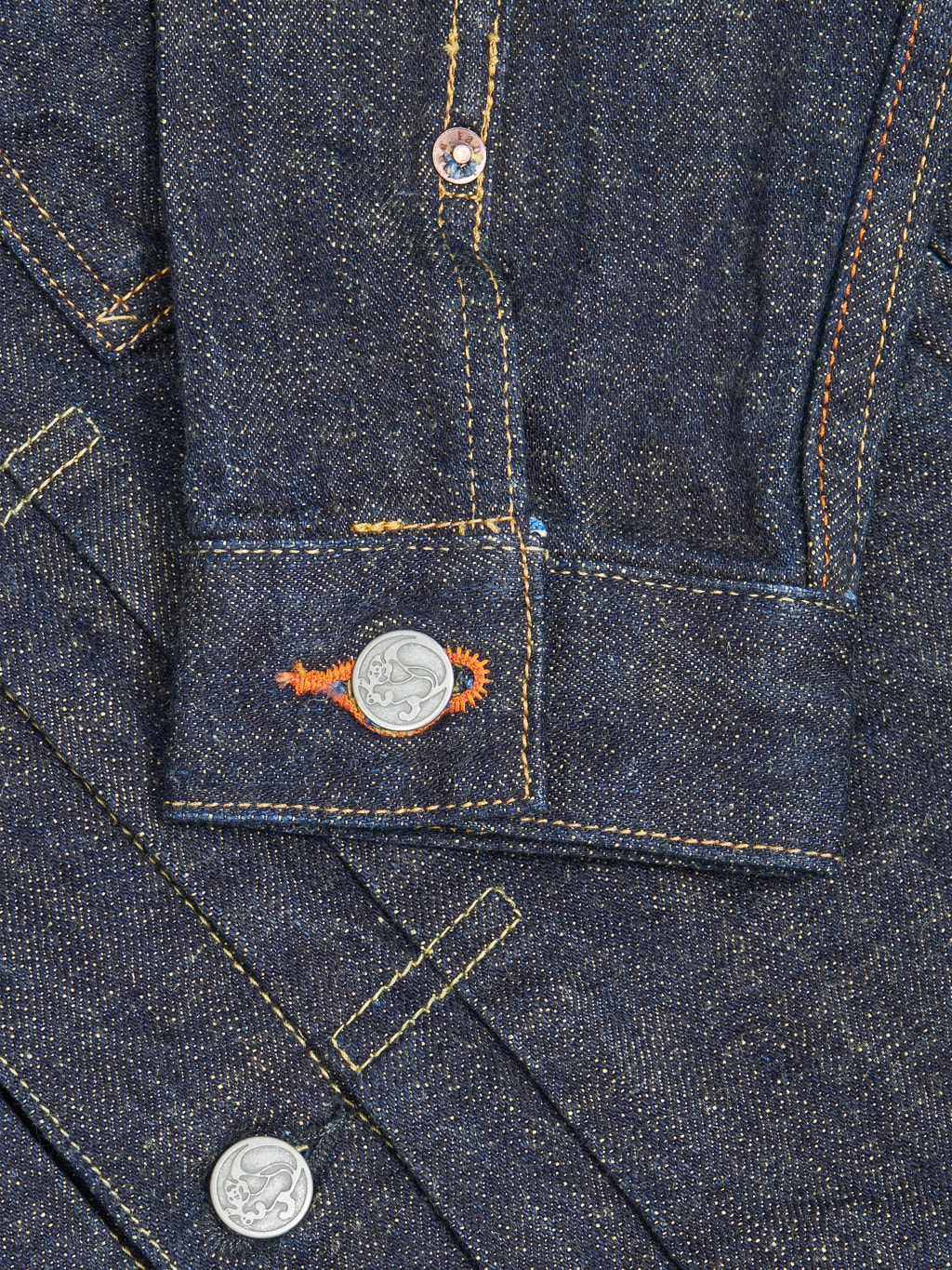 Tanuki soga selvedge denim type II jacket customized cuff buttons