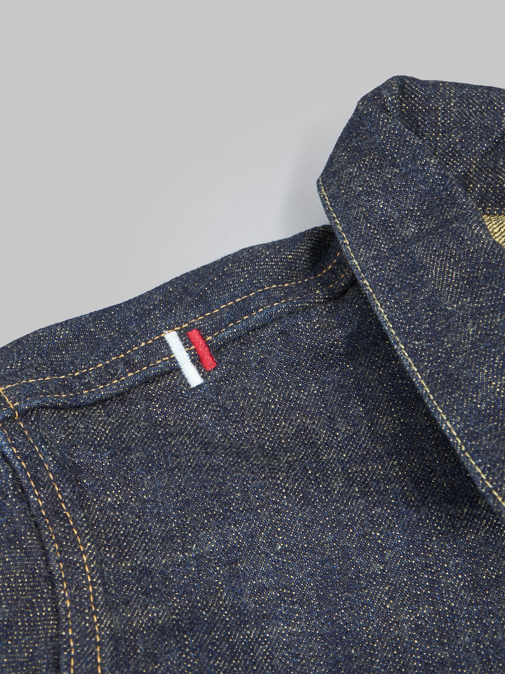 Tanuki soga selvedge denim type II jacket shoulders brand logo